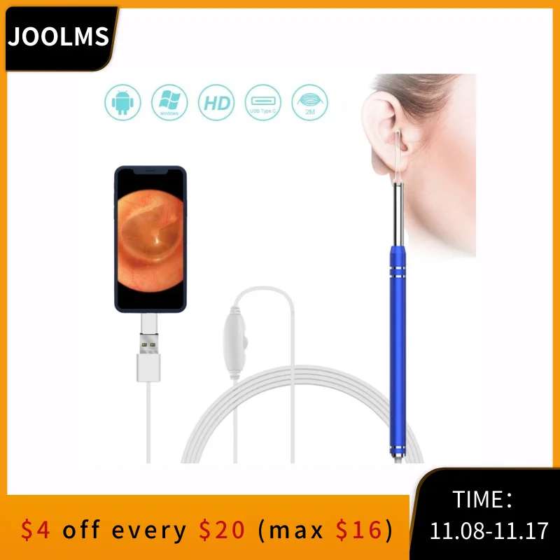 

5,5 мм HD визуальный ушной эндоскоп USB отоскоп ушной Wax Cleaning Инспекционная камера Инструменты для телефона Android ПК