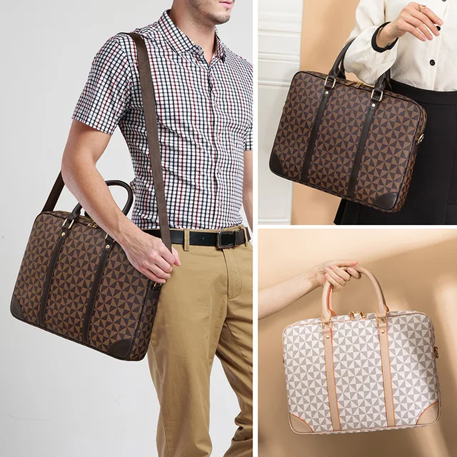 Printed Leather Business Briefcase Men/Women Wheel Bag 14/16 Inches Laptop Shoulder Bag Crossbody Computer Handbag 1