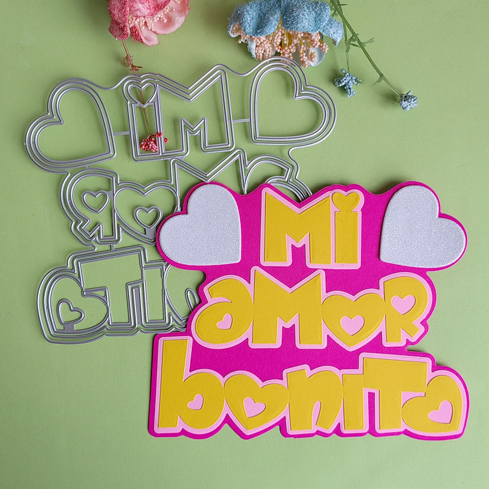 

EXCELLENT SPANISH MI AMOR BONITO cutting dies for English letters, scrapbooks, reliefs craft stamps, photo album puzzl