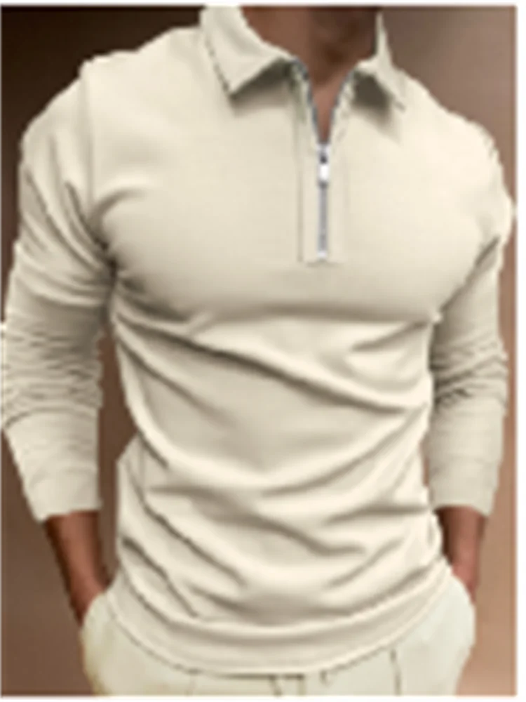 2022 Solid Color Men's Long Sleeve Polo Shirt Casual Loose High Quality Lapel Zipper Design Short Sleeve Top Dress S-3XL