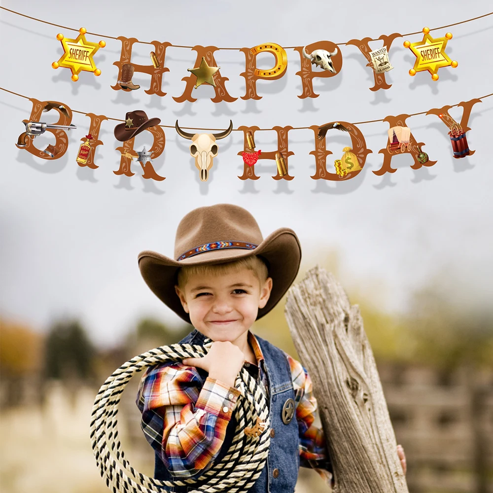 

Cowboy Welcome to Wild West Party Wall Letter HAPPY BIRTHDAY Party Hanging Banner Sheriff Game Baby Shower Party Decorations