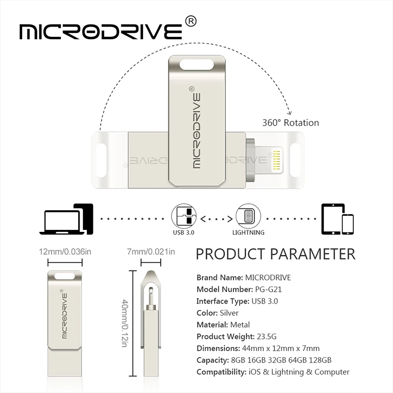 Металлический USB флеш-накопитель 2 в 1 128 ГБ OTG 32 64 Usb 3 0 флэш-диск для iPhone X/8 Plus/8/7 Plus