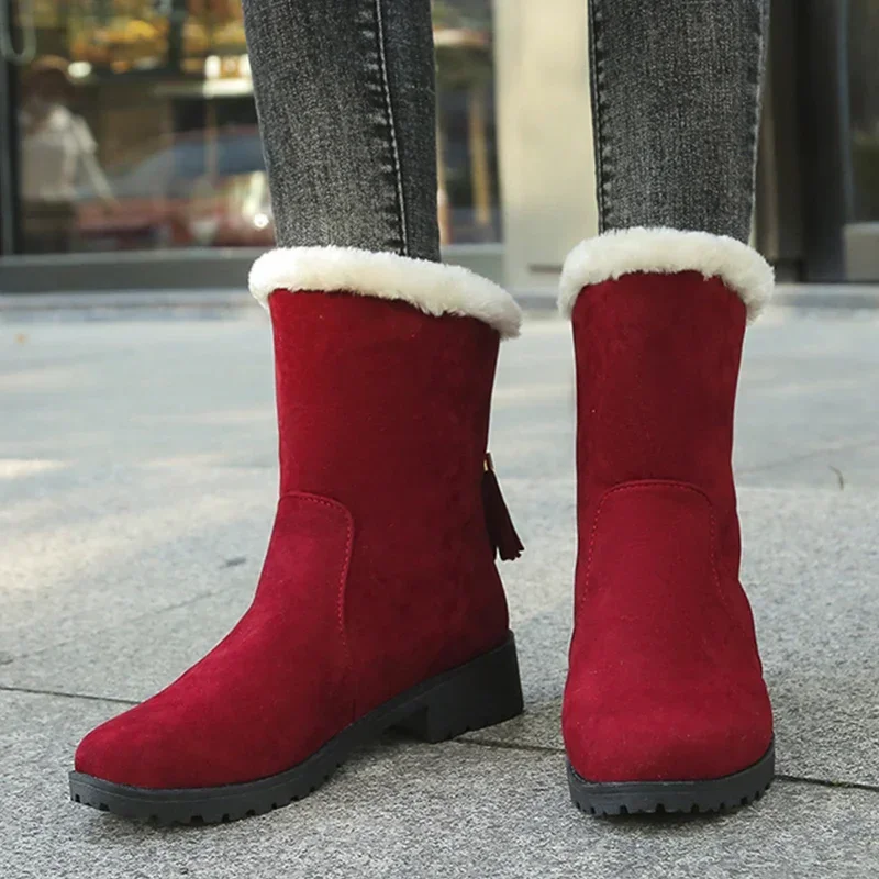 

Women Flats Ankle Snow Boots 2024 Winter Suede Chelsea Boots Fur Warm Shoes New Designer Short Plush Cozy Femme Gladiator Botas