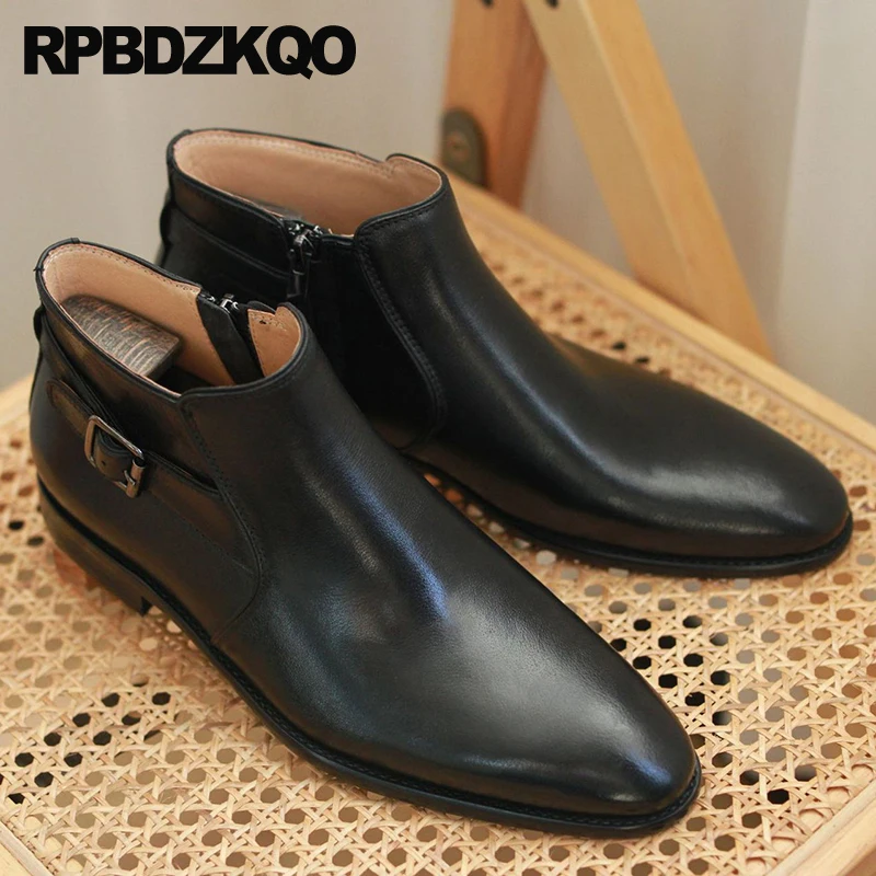 Ботинки мужские коричневые коровья кожа короткая Пряжка металлическая подошва