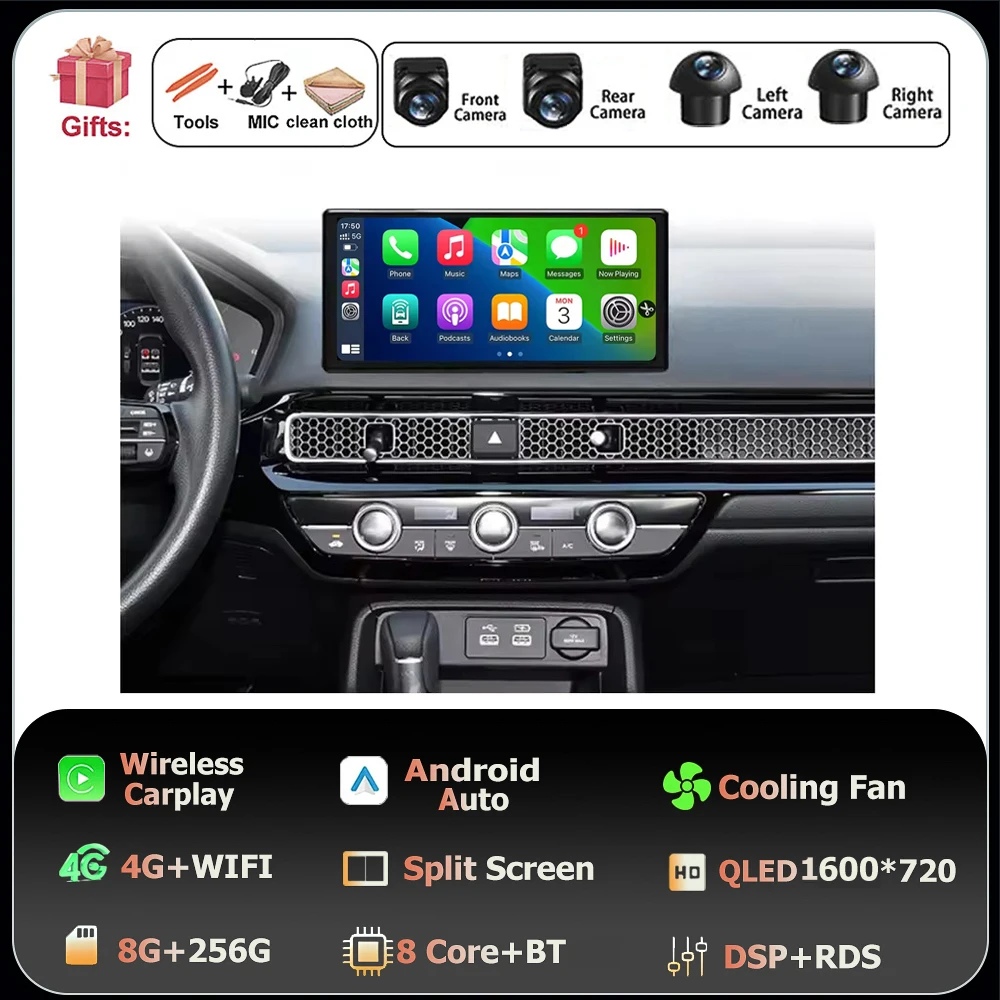 

Android Auto для Honda Civic 2022, автомобильный радиоприемник, мультимедийный видеоплеер, GPS-навигация, стерео, WIFI Carplay BT DSP, 10,33-дюймовый экран