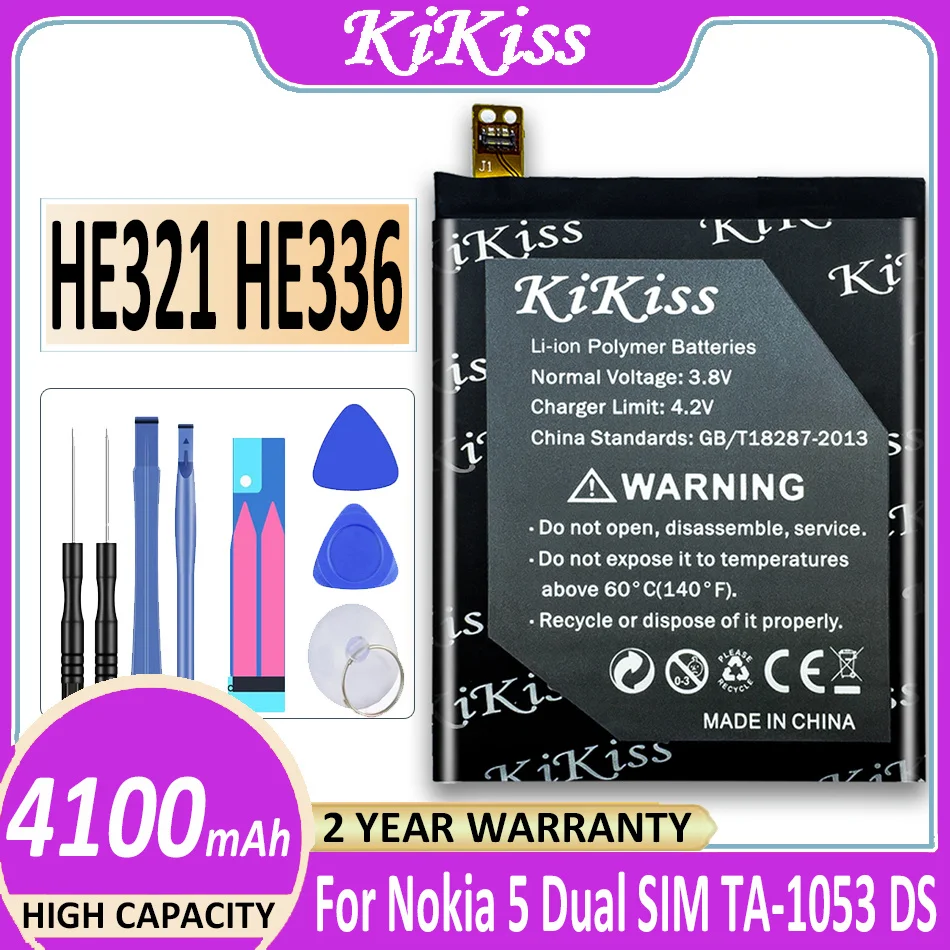 

Original KiKiss 100% New HE336 HE321 4100mAh Battery HE 336 For Nokia 3.1 / For Nokia5 Dual SIM (TA-1053 DS) Batteries