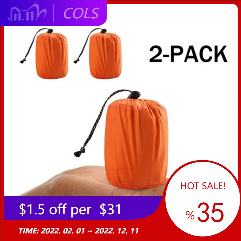 2 Pcs Outdoor Emergency Sleeping Bag Anti-cold Thermal Survival Camping Sleeping Bags Portable Foldable Survival Aid Blanket