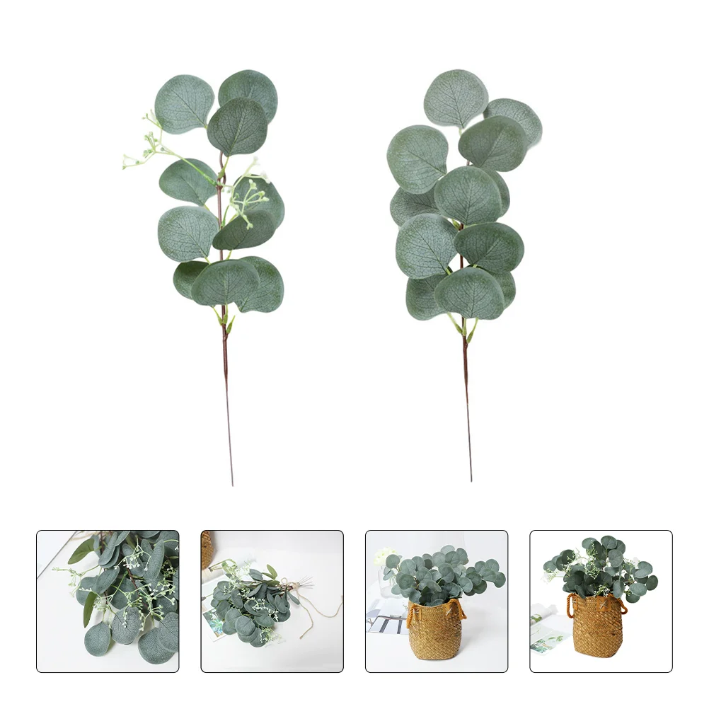 

Eucalyptus Artificial Fake Dried Leaf Flowers Leaves Potted Mini Picks Stems Decor Branches Garland Crafts Flower Green Bonsai