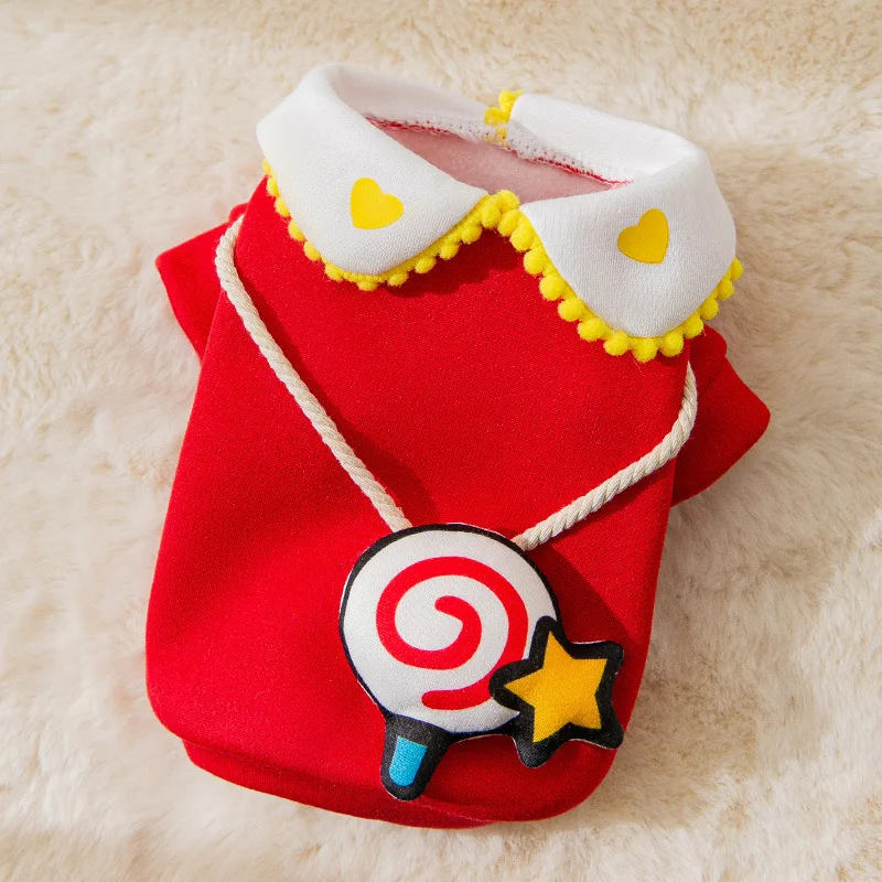 

Lollipop Dog Clothes Red Sweater Puppy Summer Autumn Cute Lace Small Pets Costume Shirt Tshirt Supplies Products Home