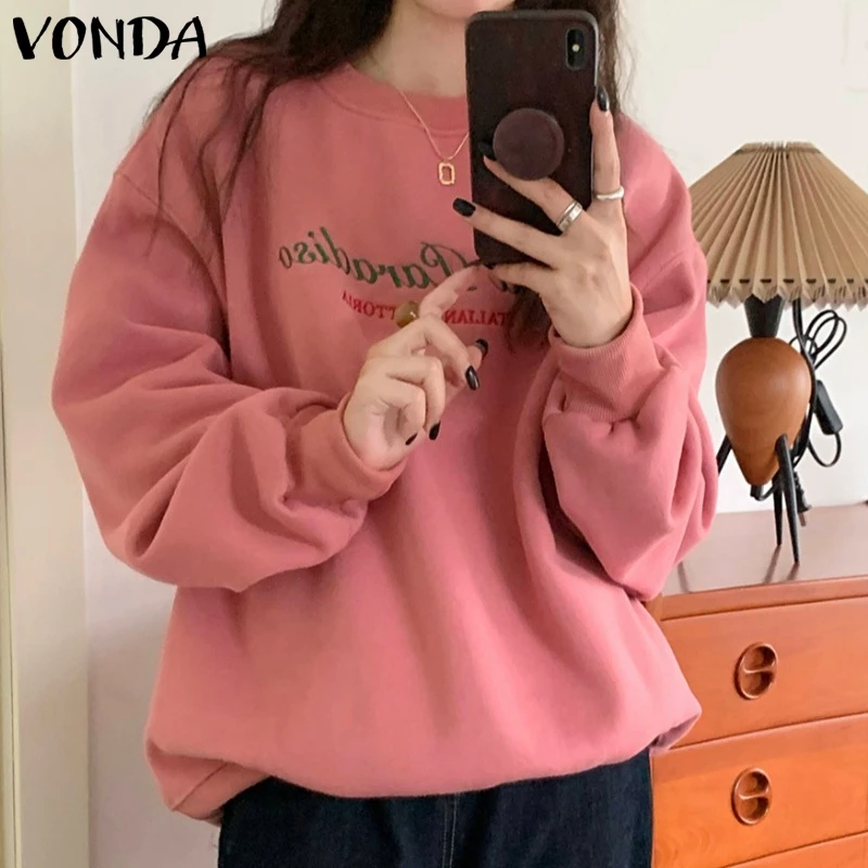 

VONDA 2022 Women Printed Pullover Casual Long Sleeve Blouse Tops Casual Baggy Crew Neck Sweatshirts Pullover Damen Femininas