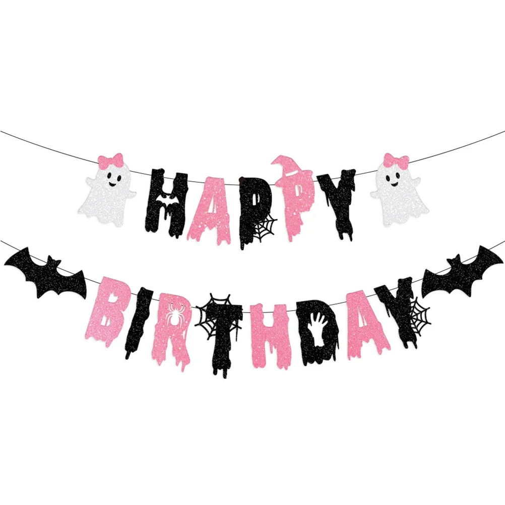 

Birthday Flag Banner Halloween Banners Cake Toppers Pink Decor Paper Party Supplies Decorations