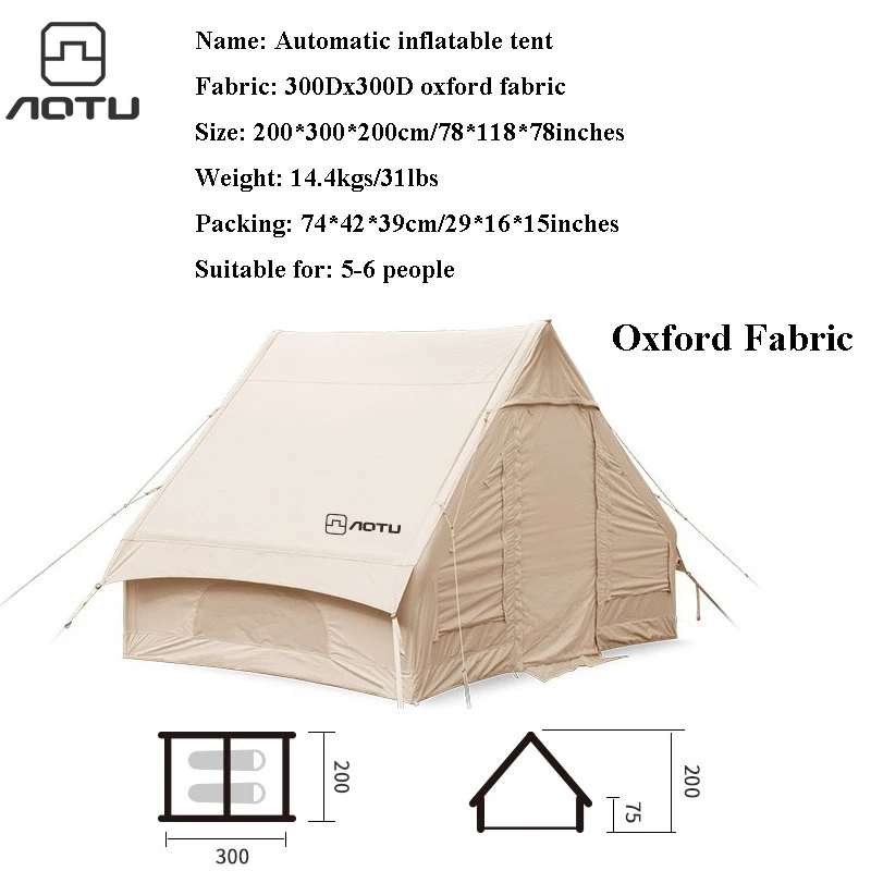 

Inflatable Tent Oxford Fabric Outdoor Camping 3 * 2 * 2m for 5-6 People Good Ventilation Multiplayer Family Travel Large Space