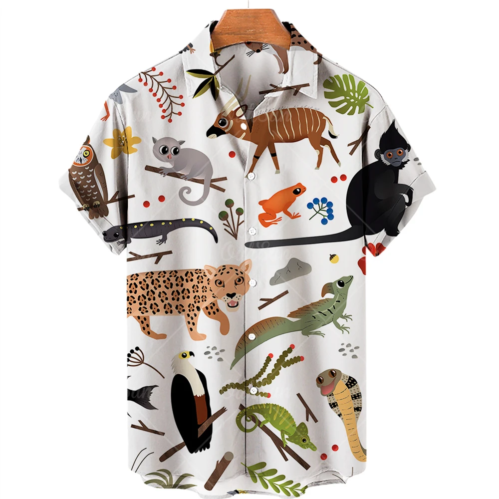 

Animal print shirt male Hawaiian hip-hop loose short-sleeved shirt Harajuku streetwear oversized casual wear