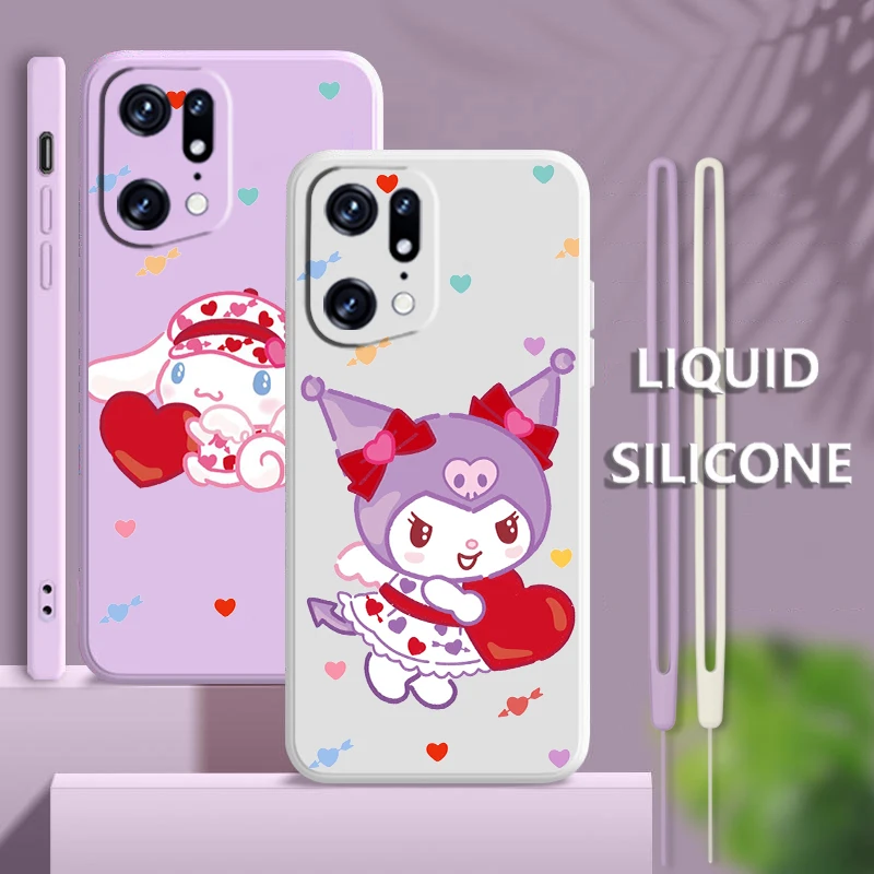 

Kawaii Hellokitty Kuromi For OPPO Find X5 X3 X2 neo Pro Lite A5 A9 2020 A53S 4G 5G Liquid Rope Soft Silicone Phone Case Fundas