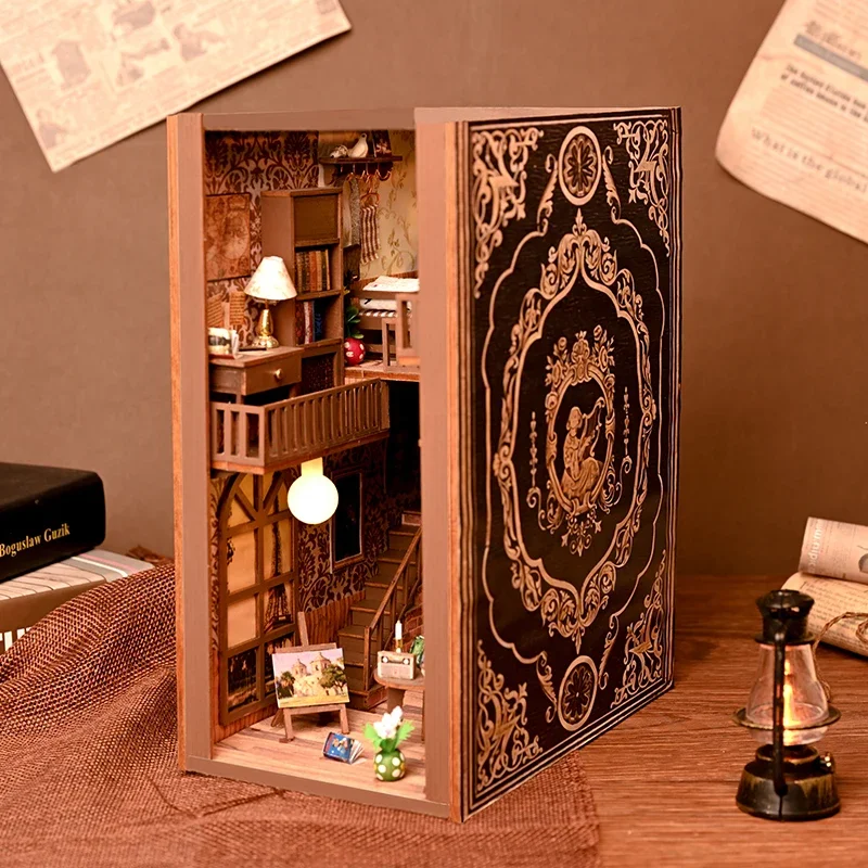 

Shelf Miniature Gifts Home Kits Bookend Building Insert Retro Castle Secret Handmade Magic Decor Nook Book Bookshelf Wooden