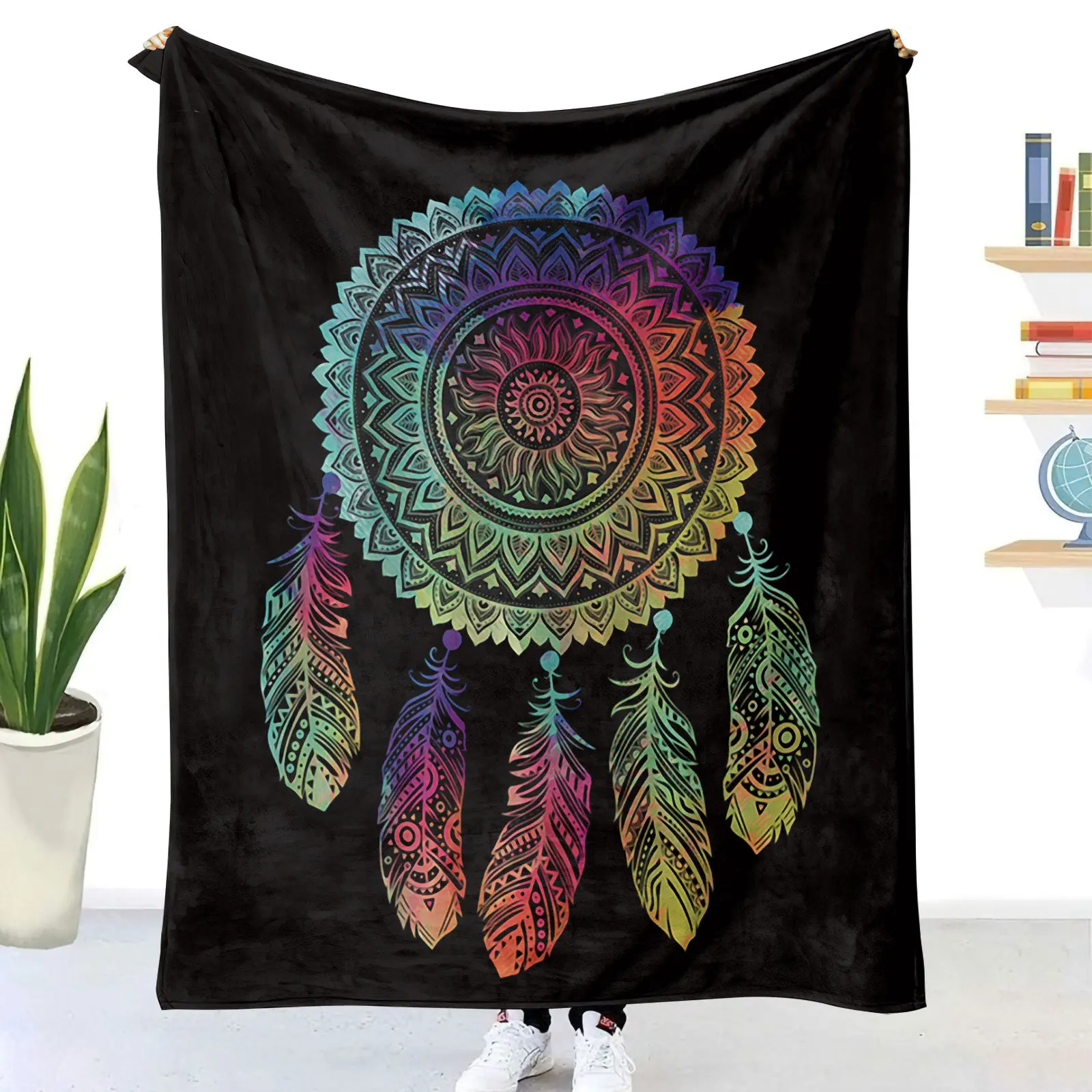 

Bohemia Dreamcatcher Print Flannel Blanket Soft Warm All Season Throw Blankets for Bedroom Chair Car Sofa Couch Gift Decorative