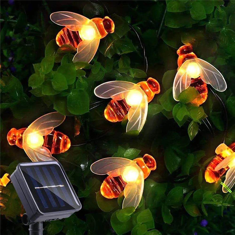 

Solar String Lights Cute Bees 8 Modes LED Lights Outdoor Fairy Lights 12M/5M for Wedding Home Garden Patio Party Christmas Decor