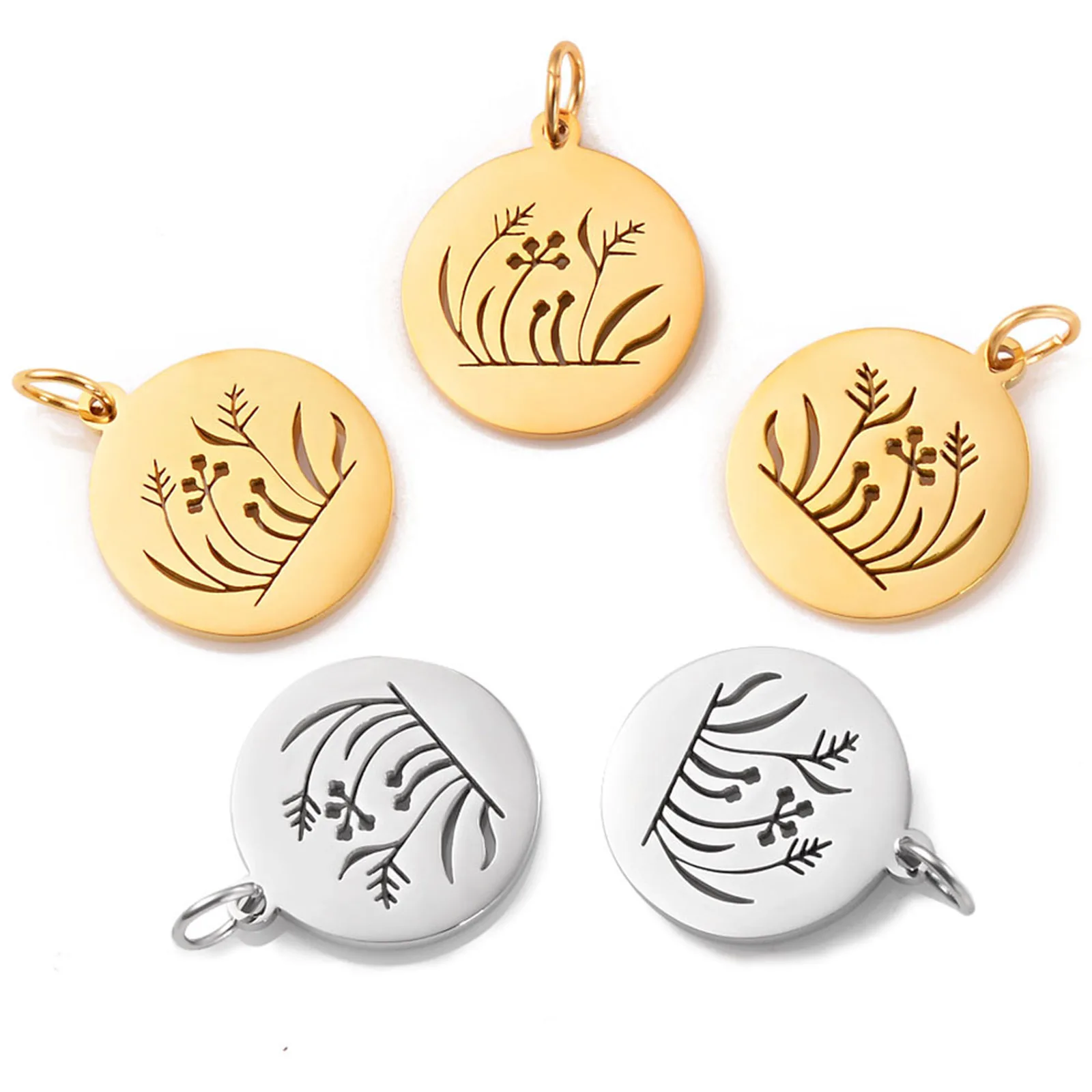 1 шт., подвеска из нержавеющей стали в виде листьев цветка, 25 х18 мм