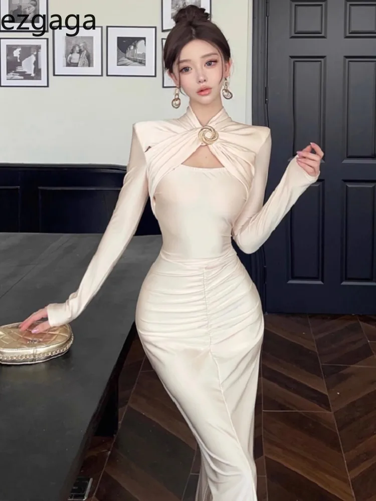 Платье Ezgaga женское с вырезами приталенное элегантное вечернее длинным рукавом