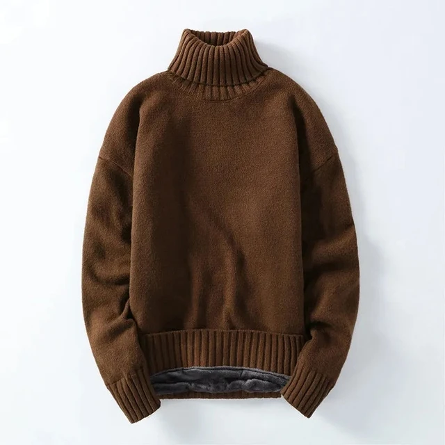 

2023 Thick Knitting Plus Velvet Sweaters Winter Warm Clothing Top High Collar Solid Color Slim Flexible Pullover Male Clothing