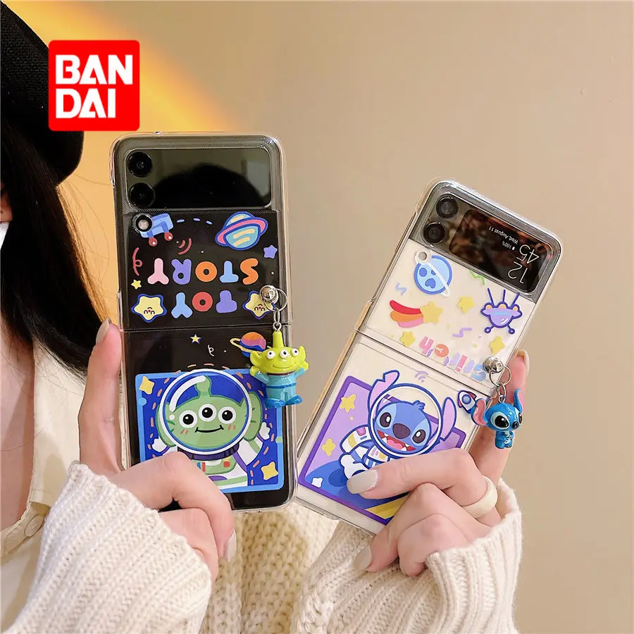 

Bandai Disney Clear Case for Samsung Galaxy Zflip3 Galaxy Zflip1/2 Kawaii Folding Phone Cover Cartoon Protective Coque Fundas