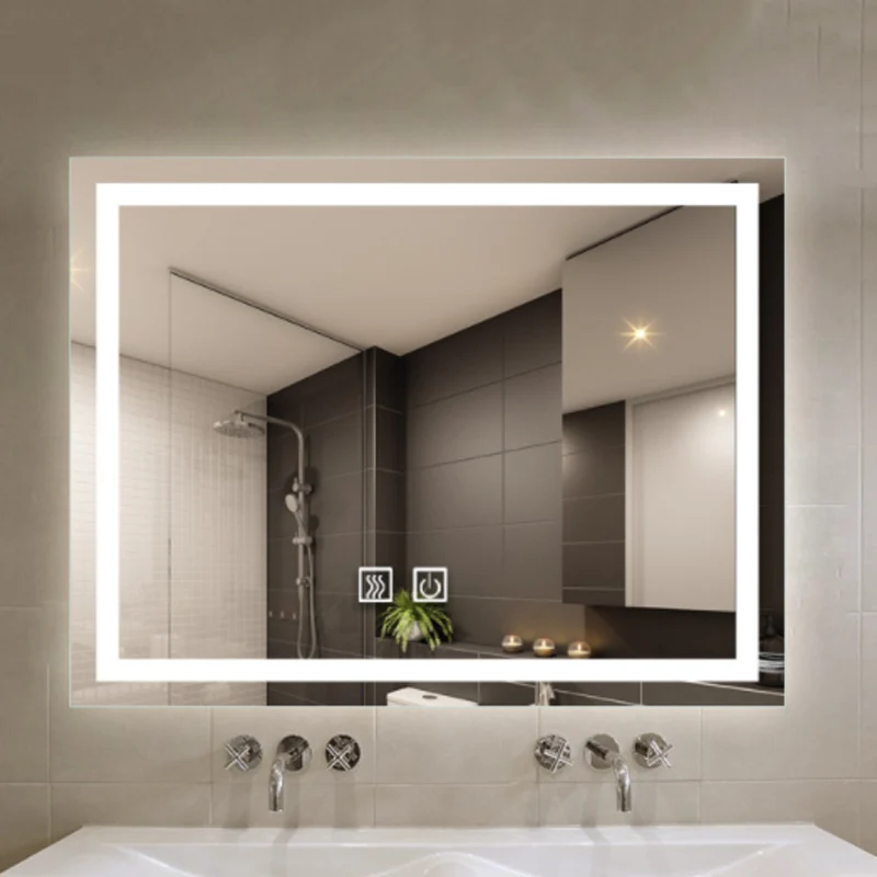 

Прямоугольное умное зеркало для макияжа в ванную комнату, 3 цвета, со светодиодной подсветкой, противотуманные настенные подвесные сенсорн...