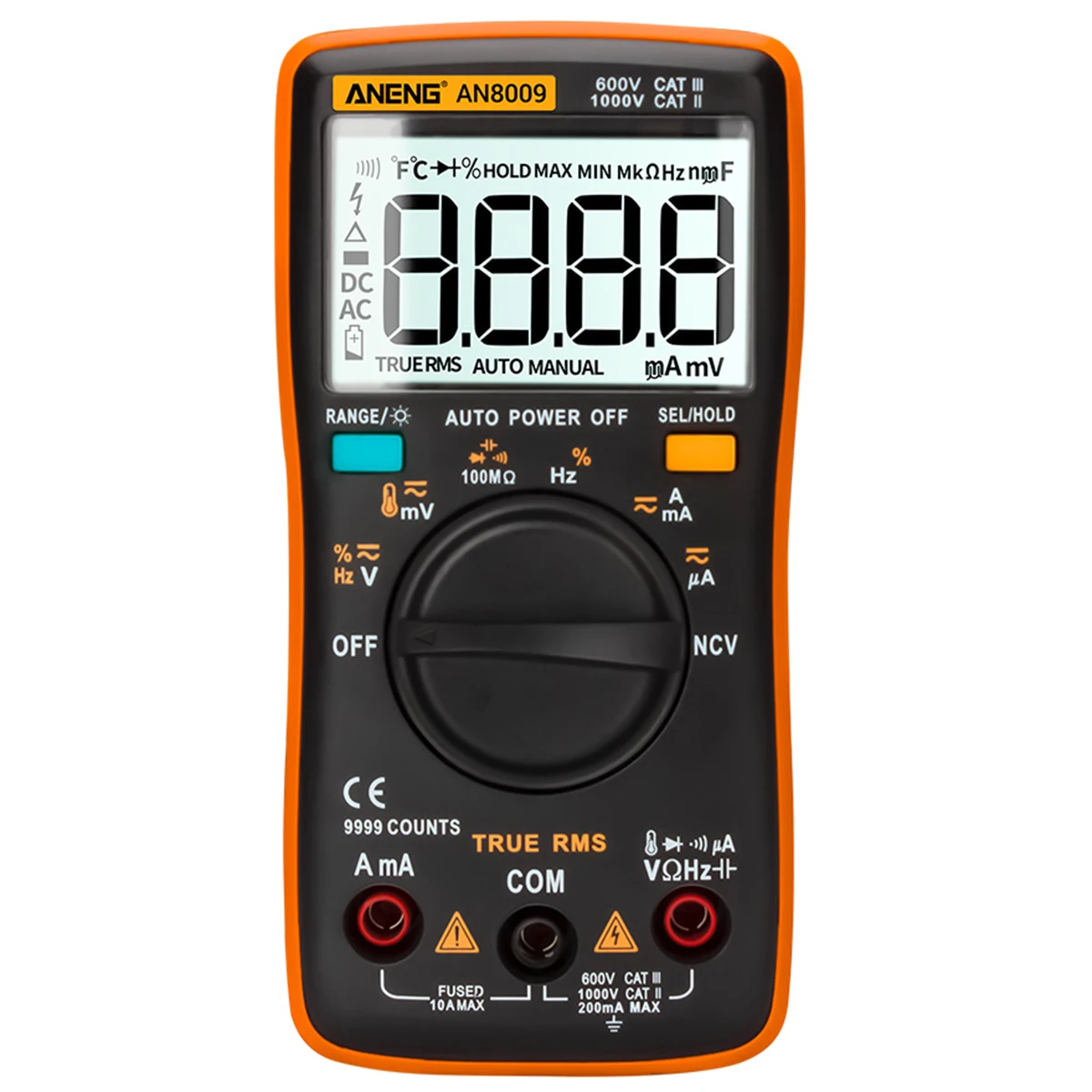 

AN8009 True-RMS Auto Range Digital Multimeter NCV Ohmmeter AC/DC Voltage Ammeter Current Meter(Orange) AN8009 True-RMS Auto