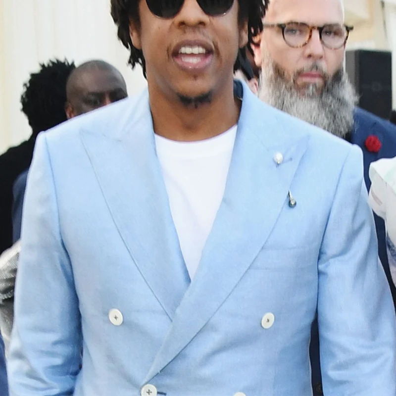 Мужской двубортный смокинг для жениха светильник-Голубой пиджак с лацканами