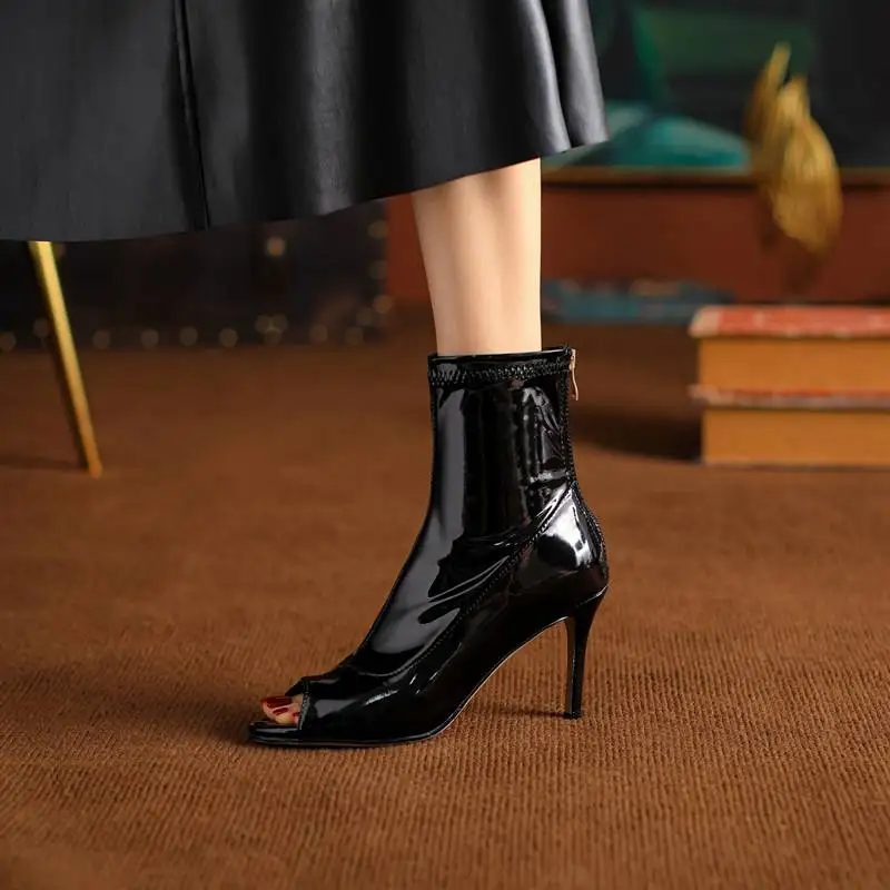 

ORCHA LISA Spring Women's Boots Shaft 13.5cm Peep Toe Thin Heels 7.5cm Zipper Plus Size 33-44 Fashion Mid Calf Boots Party S4188