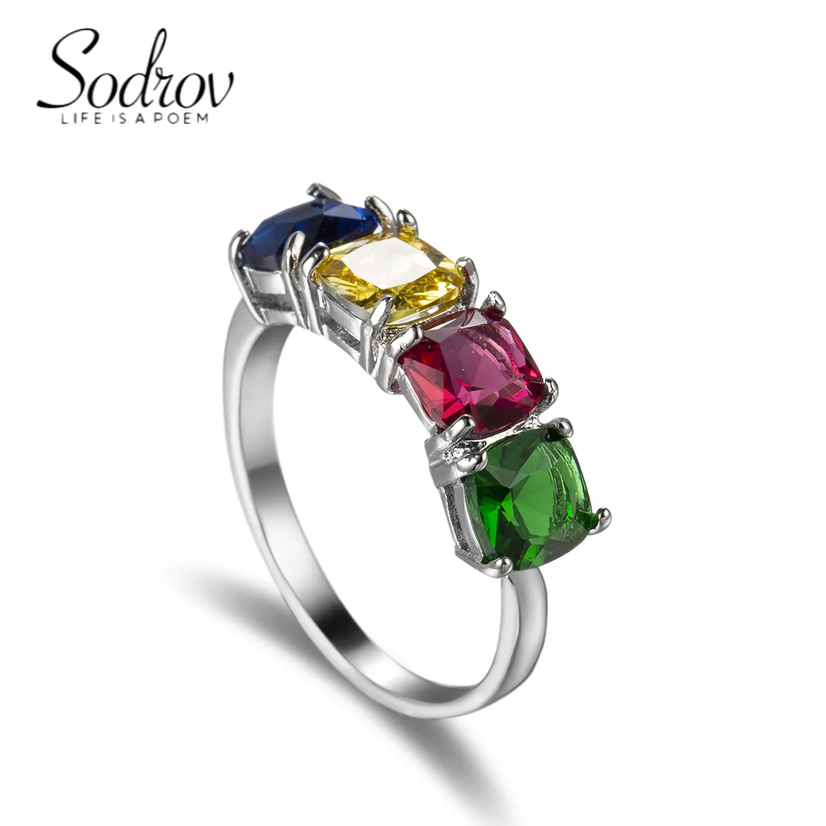

SODROV Luxury Ring Jewelry Colorful Crystal Zircon Rings for Women Engagement Wedding Open Size Women Rings