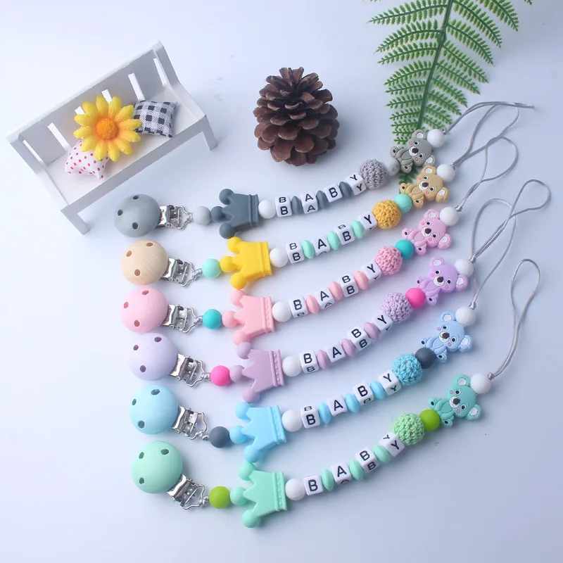 

New Baby Safety Silicone Pacifiers Feeding Leash Cartoon Koala Teether Toy Chewing Molar Stick Leash Chain Nipple Accessories