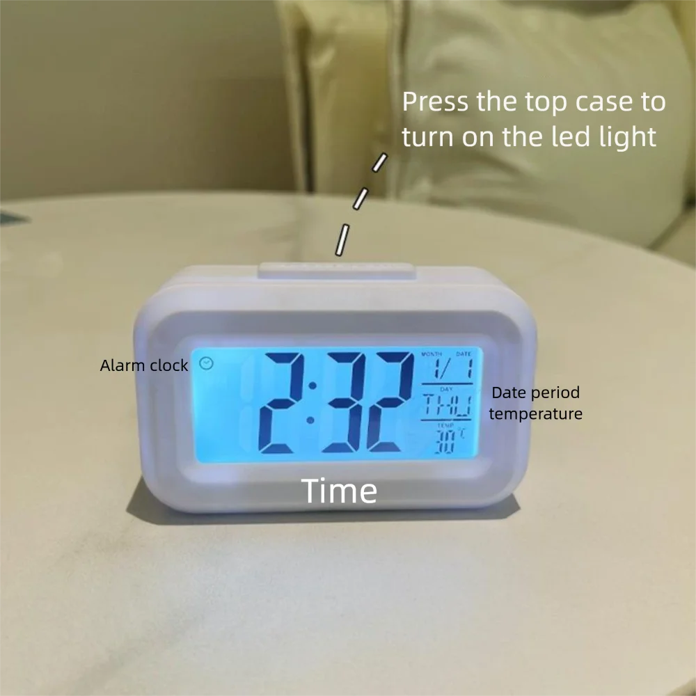 Фото ЖК-дисплей, цифровой будильник, светодиодный календарь, умный цифровой будильник, дисплей температуры, работающий от батареи №5