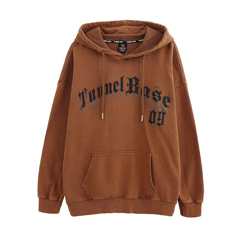 

American retro high street two dimensional letter printing old fashion couple casual drop shoulder hooded sweater streetwear