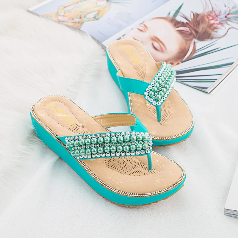 Plus Size 41 42 Solid Outside Womans Slides Wedges Casual Sandals Thick Platform Female Flip Flops Summer Beach Women Slippers