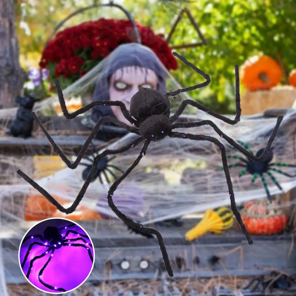 

Glowing Spider Halloween Ornament Spooky Spider Led Light Decoration Realistic Glowing Halloween Ornament with Trick Simulation