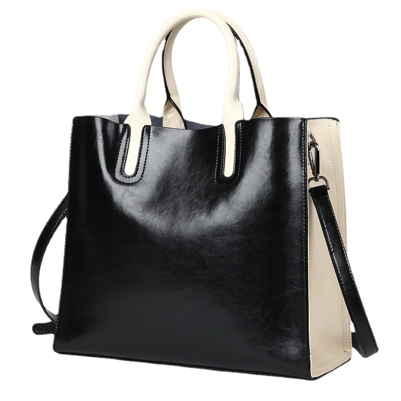 Luxury large capacity oil wax cowhide women's handbag New fashion lady's handbag Women's commuter handbag shoulder bag