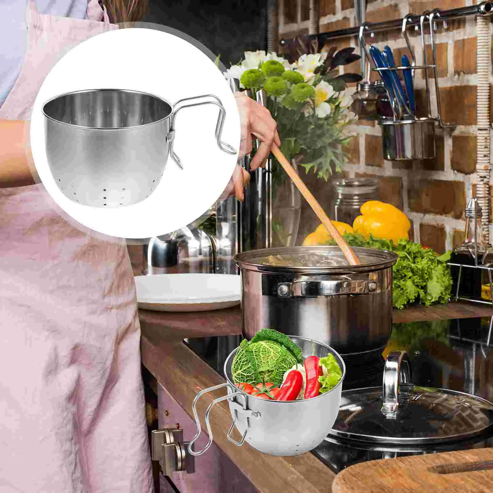 

Strainer Colander Bowl Sink Drain Pasta Basket Washing Fruit Metal Vegetable Kitchen Rice Basin Home Rack Draining Baskets Micro