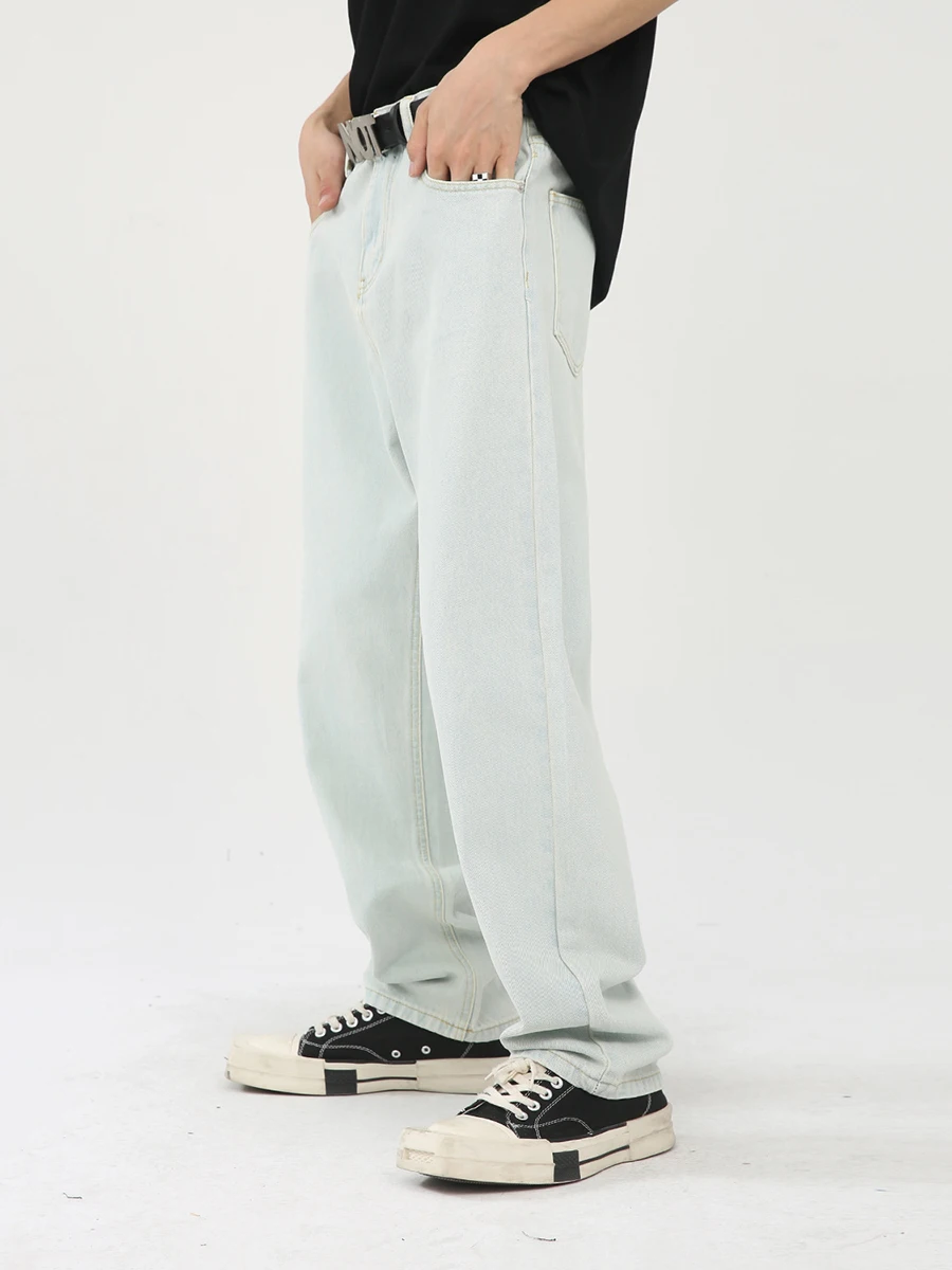 Four Seasons Light Blue Retro Jeans Men Loose Straight Korean Casual Versatile Trend Casual Pants Streetwear Ins Hot Sale JEANS