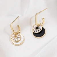 li silver jewelry temperament jewelry shell geometry ab earrings korean style plate light luxury zircon earrings