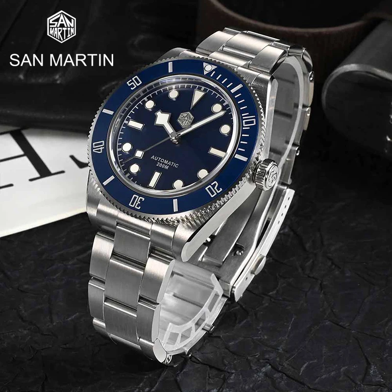 

San Martin Men's Watch Sapphire Glass 40mm Automatic Diving Watch Mens 200m Waterproof PT5000 Mechanical Wristwatches For Men
