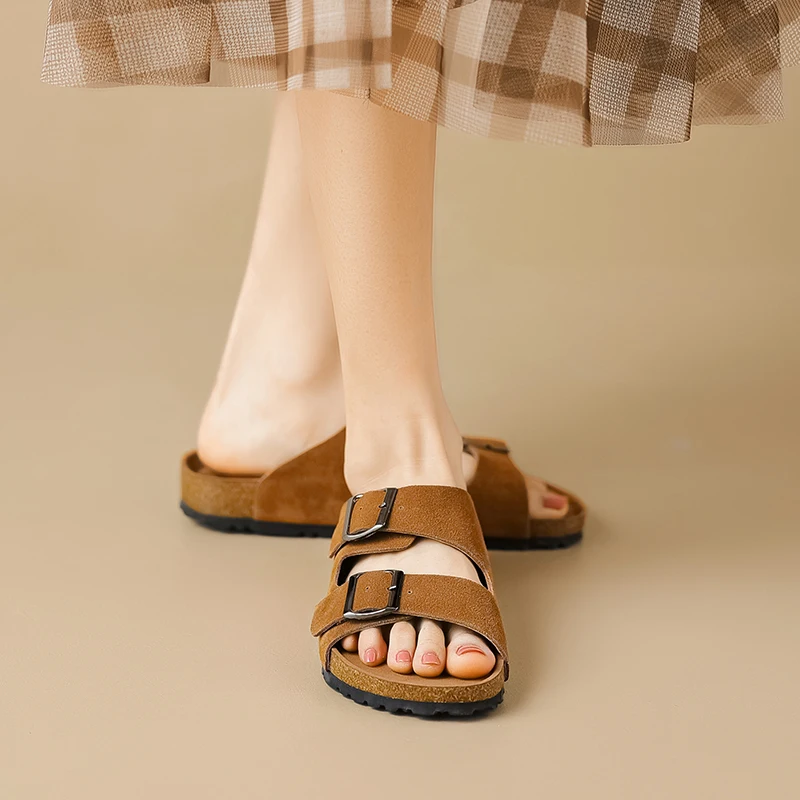 AIYUQI Slippers Women Genuine Leather 2023 New Summer Wear Round Head Flip Flops Women Beach Slippers Flat Retro Girl