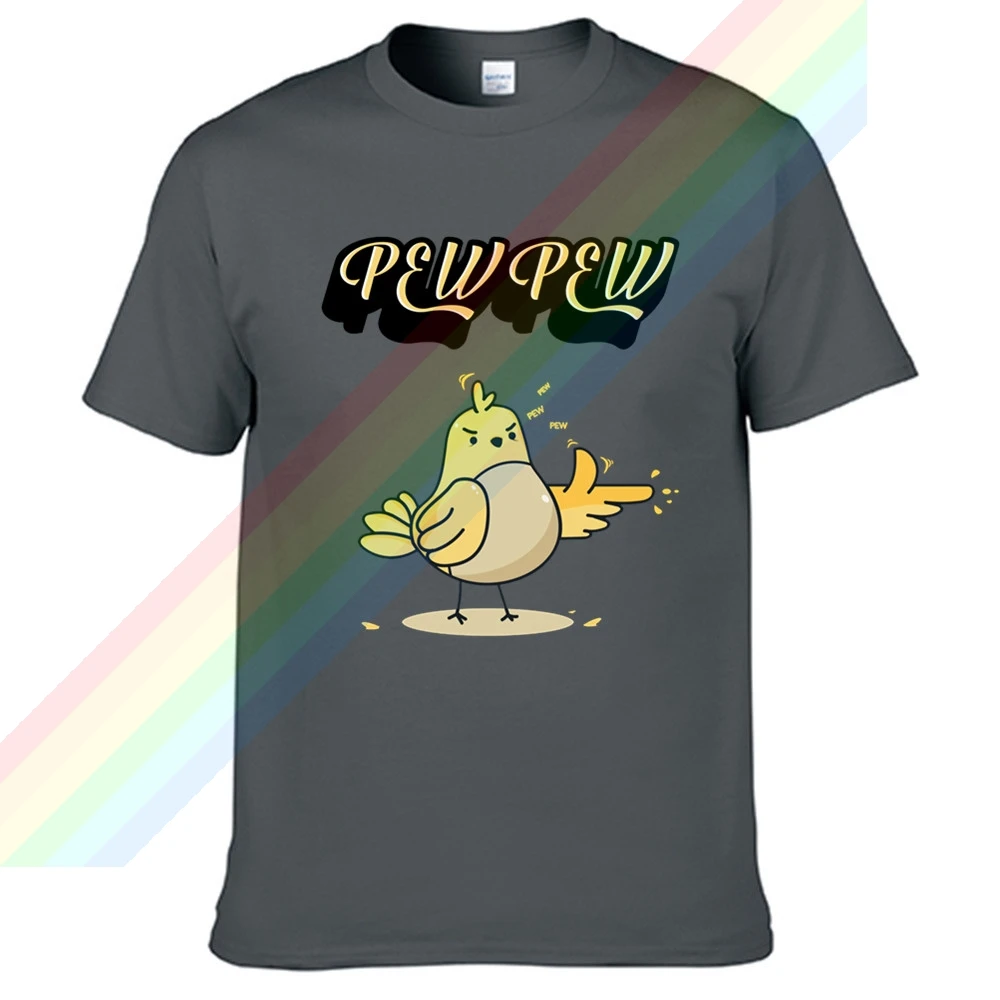 

Pew Pew Funny Little Yellow Chicken Hand Gun Men Women Summer 100% Cotton Tees Male Newest Top Popular Normal Tee Shirts Unisex