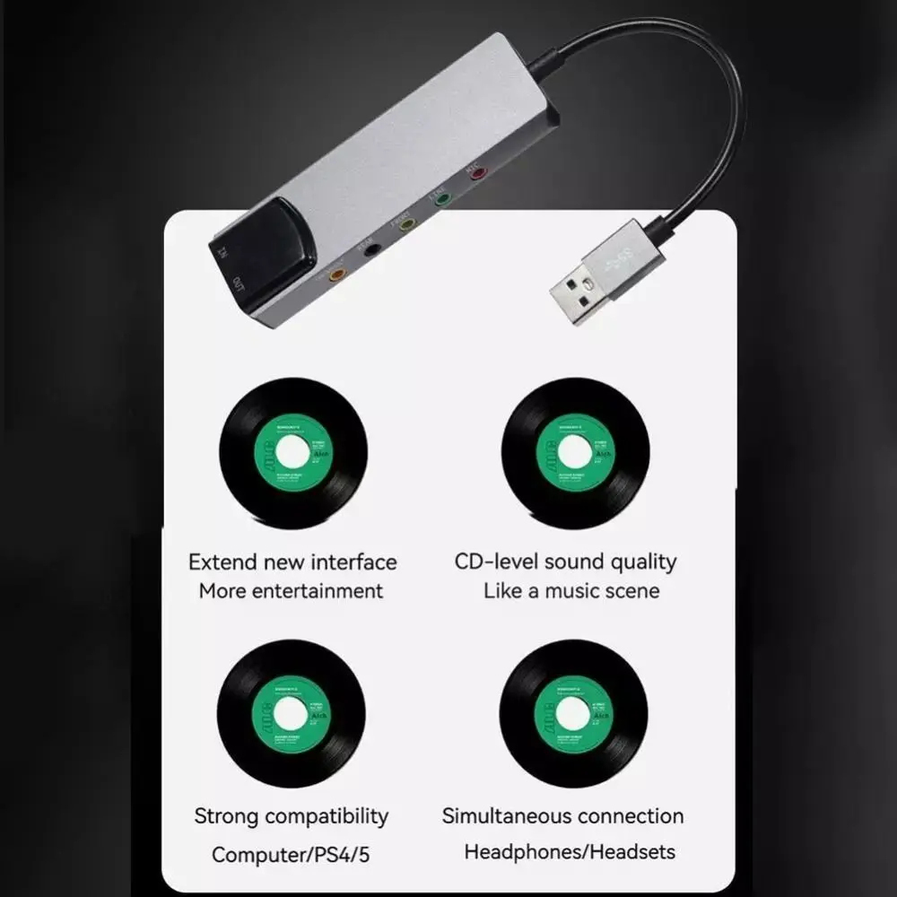 Фото Новая USB-звуковая карта 7.1/5.1-канальная, практичная внешняя аудиокарта, портативная, для игр и прямых трансляций, с оптическим выходом SPDIF для ПК/компьютера №4