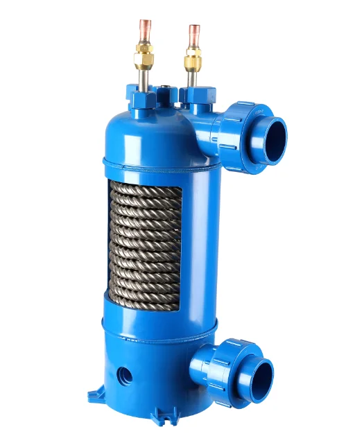 

MHTA-12 Screwed titanium tube pvc shell heat exchanger for swimming pool heat pump ,aquarium chiller evaporator