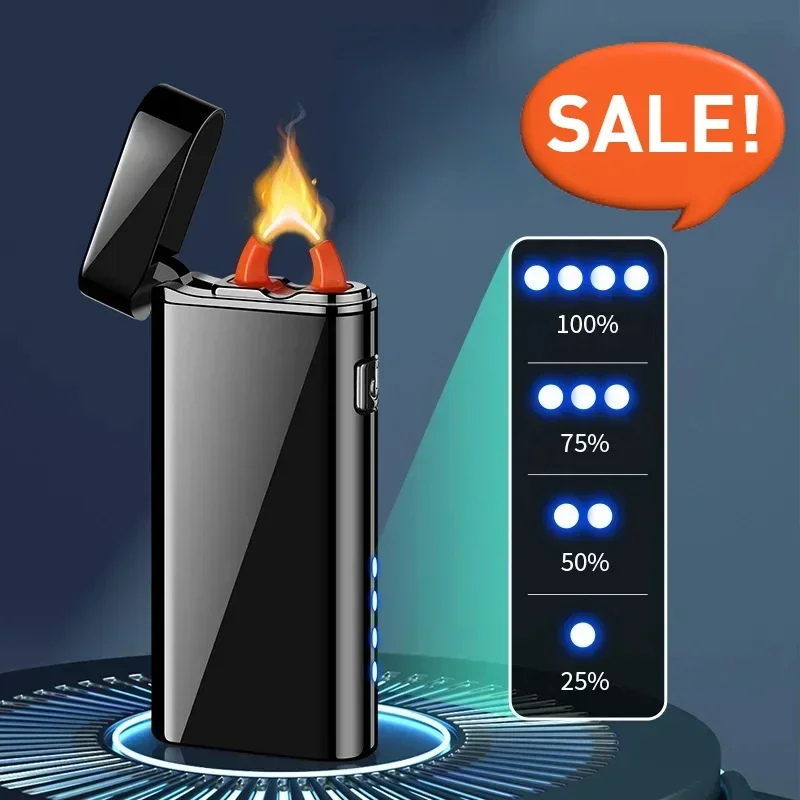 Фото Металлическая USB-зажигалка с плазменным дуговым поджигом, без пламени, с индикатором заряда, LED-подсветкой и зарядкой Type-C №2