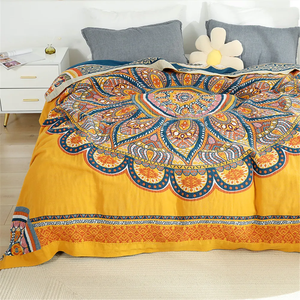 

200*230cm Summer Cotton Gauze Throw Blankets Bedspreads Bohemian Soft Quilt Sofa Cover Office Car Towel Blanket For Kids Adults