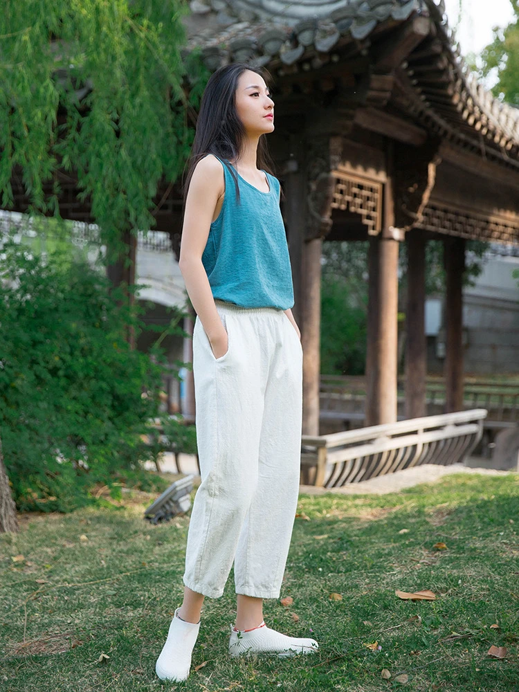

Spring/summer 2022 New Cotton Linen Ramie Cropped Radish Women's Pants Korean Fashion Japanese-style Elegant Clothes