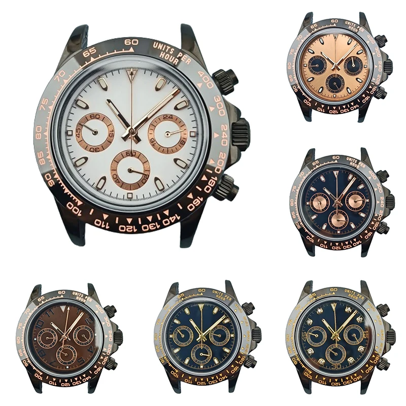 Мужской черный корпус часов с логотипом 39 5 мм VK63 нержавеющая сталь 316L сапфировое