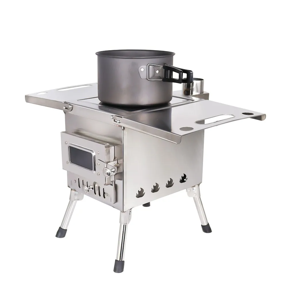 

Печь для палатки с подставкой, бездымные камины для дровяных костей со съемной зольной кастрюлей, портативная уличная кастрюля для кемпинга,