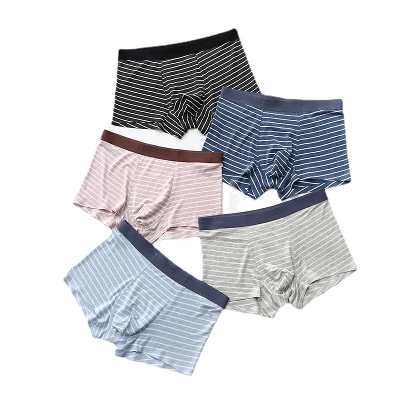 3/5PCS Men Underwear Modal Mid-rise Stripes Boxer Hombre Men Comfortable and Breathable Boys Underwear Solid Color Mens Boxers